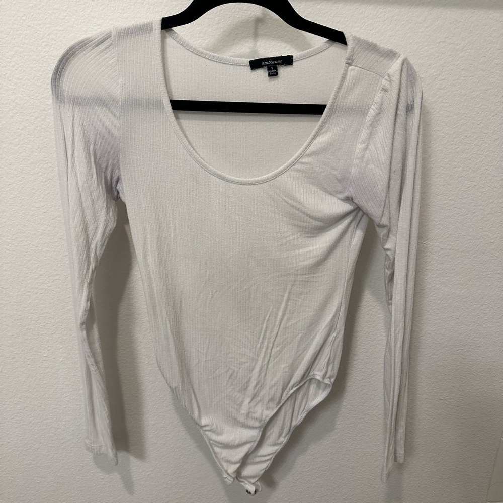 Forever 21 Cream Long Sleeve Fitted Bodysuit